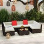 Set Jardín Moka – Sofá Modular 7 Piezas Ratán Marrón y Cojines Crema