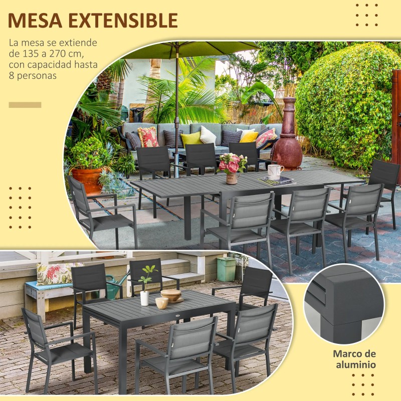 Conjunto de Jardín 9 Piezas Mesa Extensible y 8 Sillas