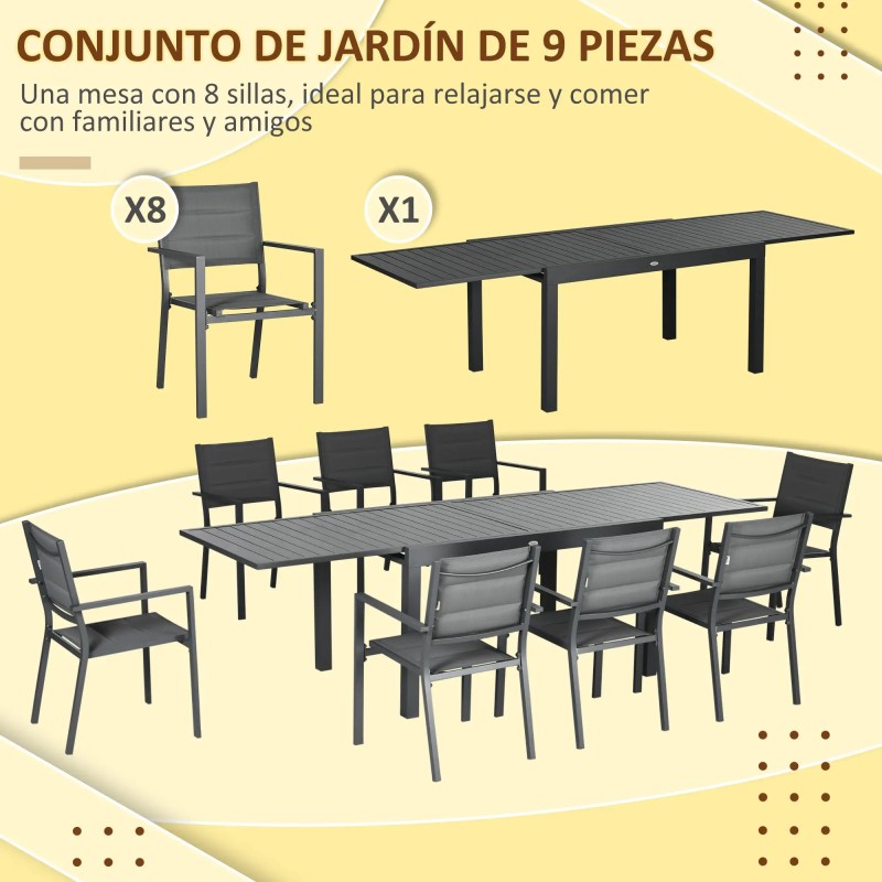 Conjunto de Jardín 9 Piezas Mesa Extensible y 8 Sillas