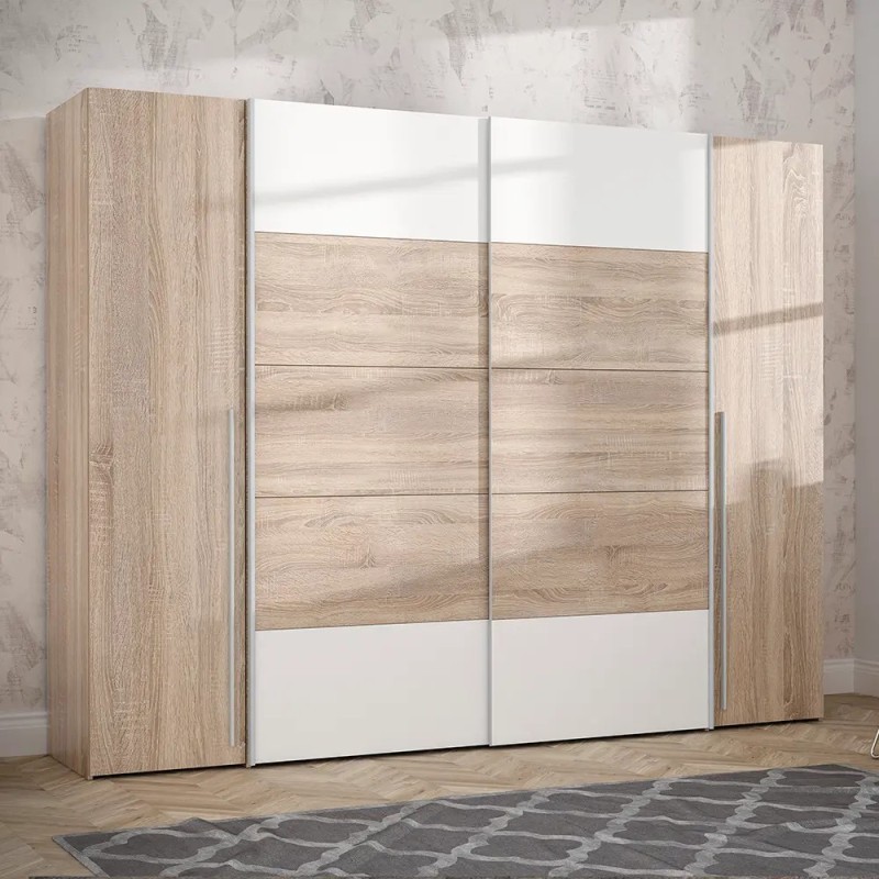 Armario Max 270cm Correderas y Batientes Blanco y Roble | Muebles TamTam