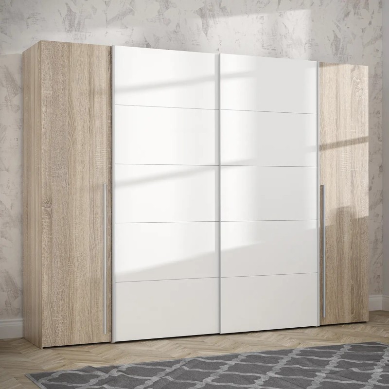Armario Max 270cm Correderas y Batientes Blanco y Roble | Muebles TamTam