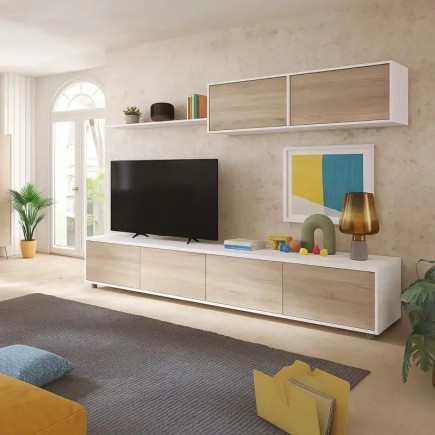 Conjunto Salón Alida 200 cm | Mueble TV, Módulo y Estante Roble Canadian