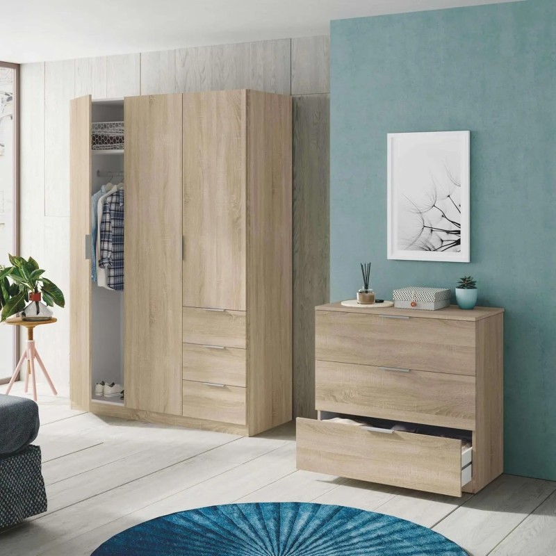 Armario Ropero de 3 Puertas y 3 Cajones - Muebles Económicos