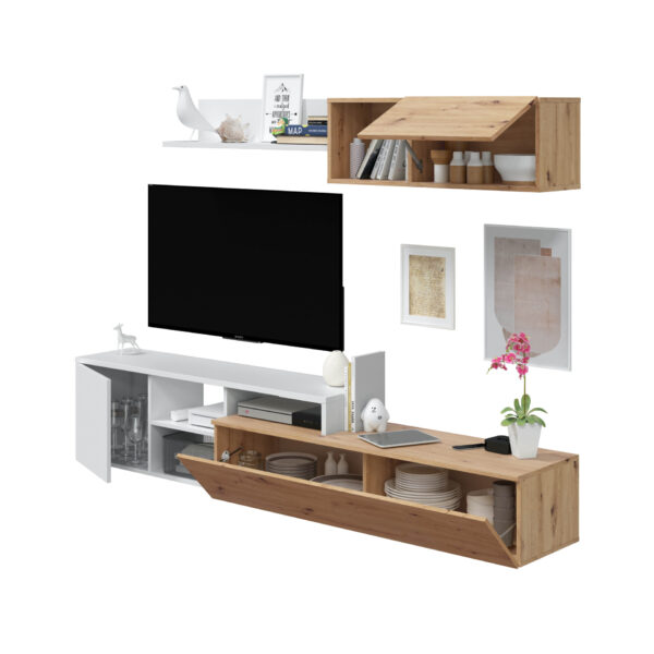 Mueble de Tv con módulo superior color Roble/Blanco Artik