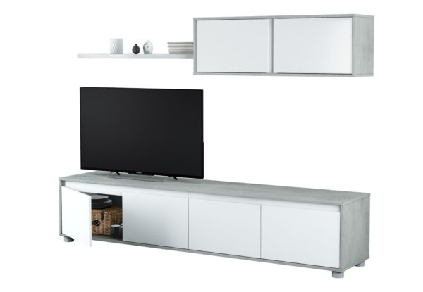 Mueble de TV con módulo superior color Cemento/Blanco Artik