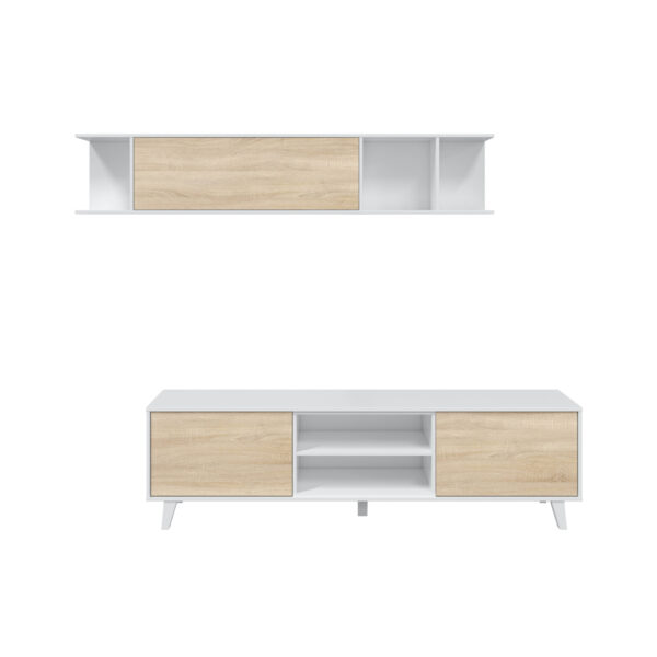 Mueble de Tv con módulo superior color Roble canadian / Blanco brillo