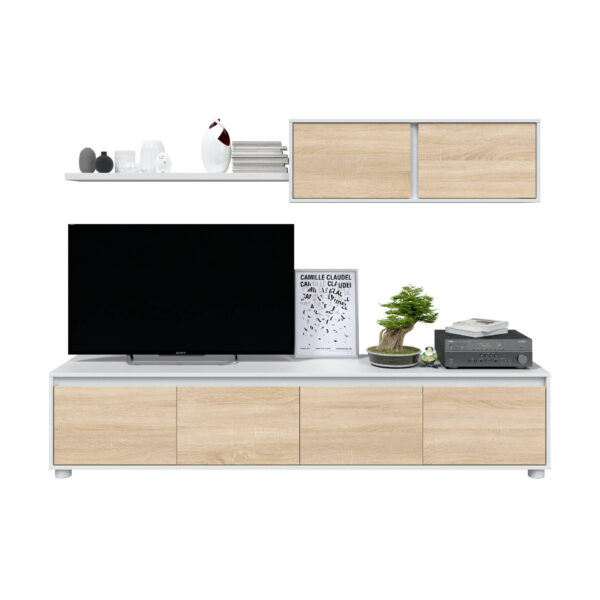 Mueble de TV con módulo superior color Roble Canadian/ Blanc Artik