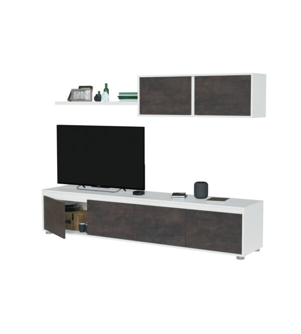 Mueble de tv con módulo superior color Blanc Artik/Oxido