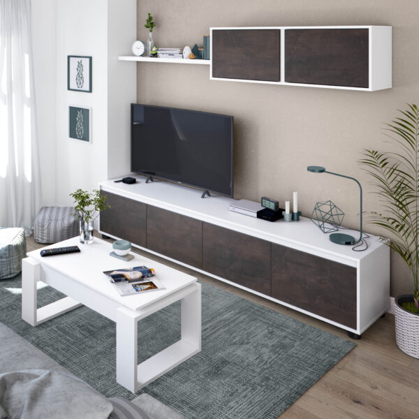 Mueble de tv con módulo superior color Blanc Artik/Oxido