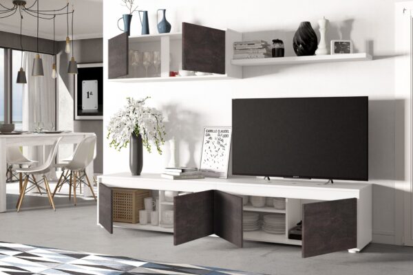 Mueble de tv con módulo superior color Blanc Artik/Oxido