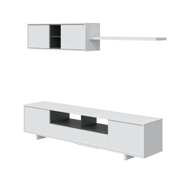 Mueble de Tv con módulo superior con estante color gris antracita/ Blanco Brillo