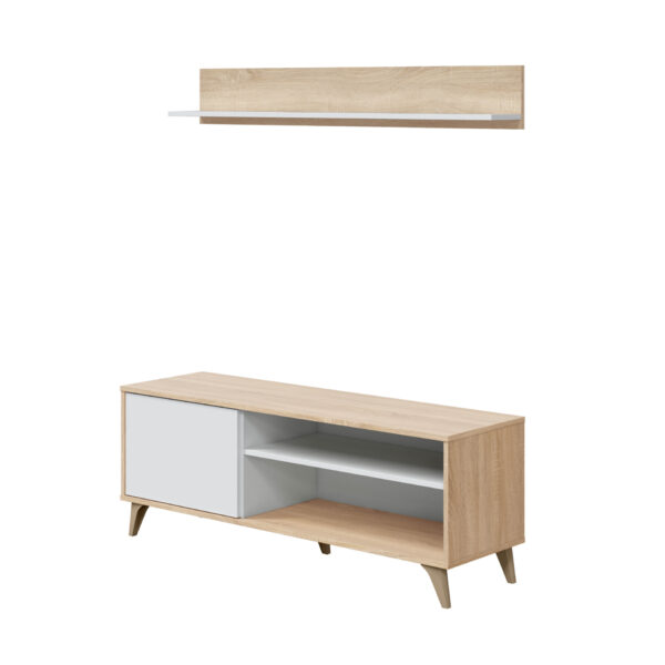 Mueble de tv con estante gratuito color Blanco Artik/Roble Canadian Kikua Plus