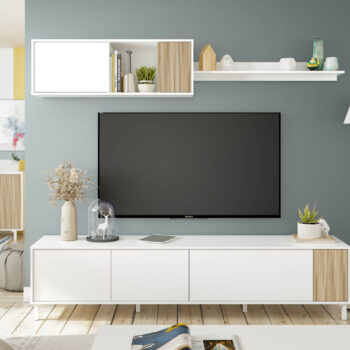 Mueble de TV Blanco con efecto madera