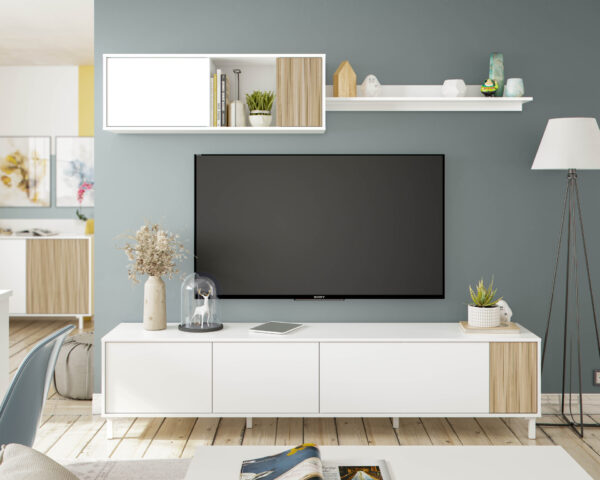 Mueble de TV Blanco con efecto madera